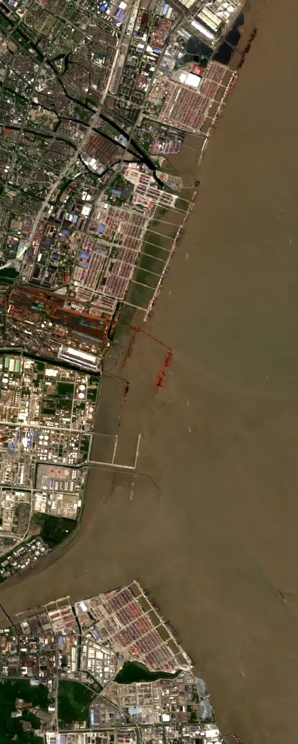 Satellite image of a loaded port terminal